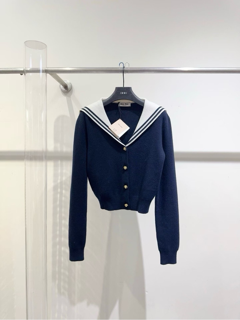 Miu Miu Navy Knit Sailor-Collar Cardigan with White Trim